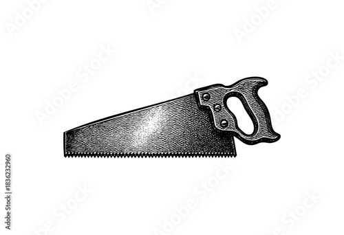 Vintage engraved illustration of a handsaw — stock vector.
