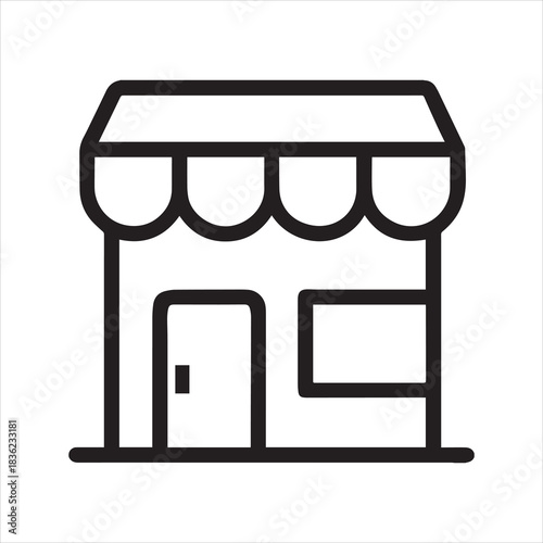 Premium shop line icon with a stylized shopping bag and star symbol