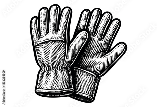 Vintage engraved illustration of construction gloves — stock vector.