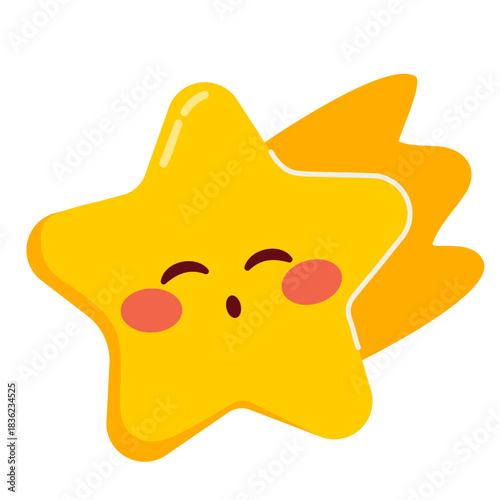 Cartoon vector illustration of a cute kawaii shooting star character isolated on transparent background