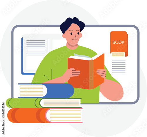 People vector illustrations in various activities of education, learning, reading book
