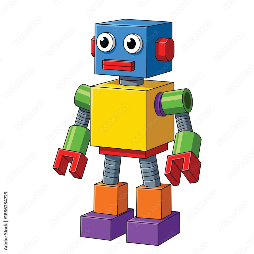 Fototapeta premium Colorful Cartoon Robot with Geometric Shapes and Design.