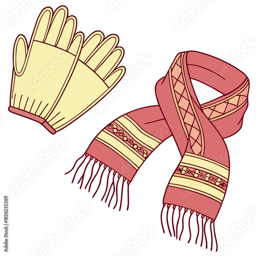 Winter Warmth Gloves and Scarf Illustration for Cold Weather.