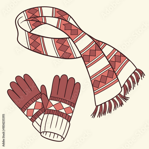 Winter Warmth Illustrated Scarf and Gloves Set.