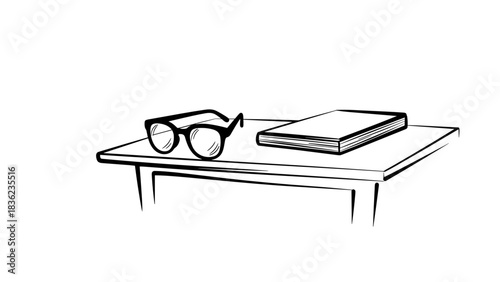 Glasses and notebook on a desk, organized workspace, inspiration and creativity, copy space