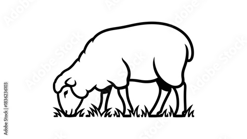 Grazing sheep outline for pastoral themes or cute farm designs in simple black and white style great for logos