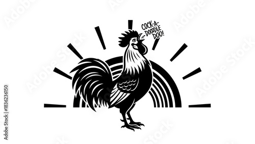 Wake up to a charming vintage rooster crowing cock a doodle doo for your design needs in black and white