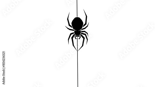Creepy spider descends on a silken thread ready for Halloween or spooky designs, isolated for easy use