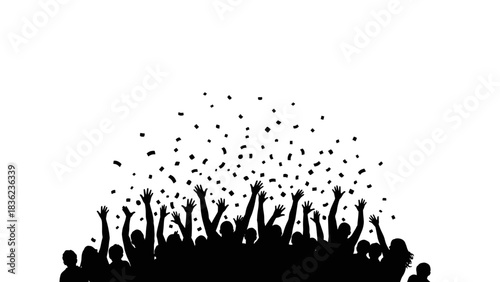 Crowd throwing confetti in air