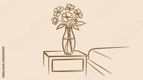 Fresh flowers in vase on hotel nightstand 