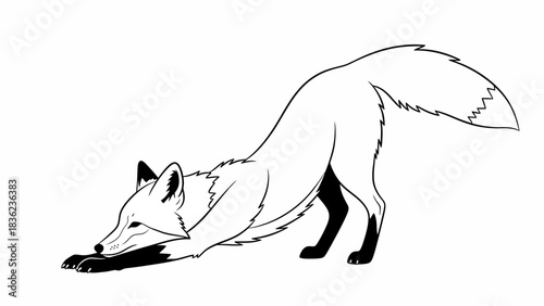 Elegant fox stretches with grace in sleek minimalist line art for modern designs and creative projects