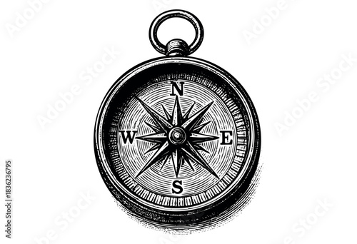 Vintage engraved illustration of a compass — stock vector.