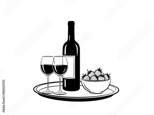 Room service tray with wine and strawberries 