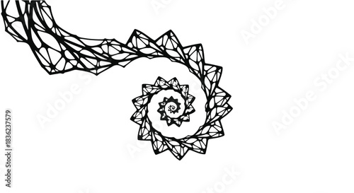 Intricate geometric spiral pattern creates a mesmerizing fractal design on a white background.