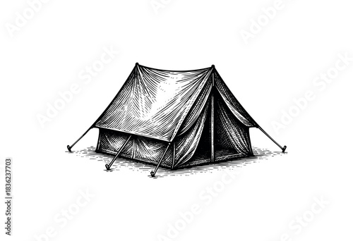 Vintage engraved illustration of a camping tent — stock vector.