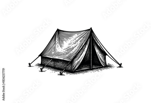 Vintage engraved illustration of a camping tent — stock vector.