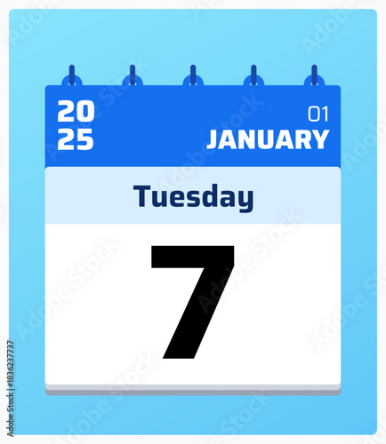 January 7, 2025 calendar illustration in soft blue tones with minimal flat design. Ideal for planners, reminders, date highlights, and digital schedule visuals