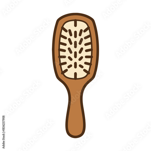 Minimalist Vector Art of a Brown Wooden Hairbrush with Beige Bristles Isolated on a Black Background Clean Sticker Style