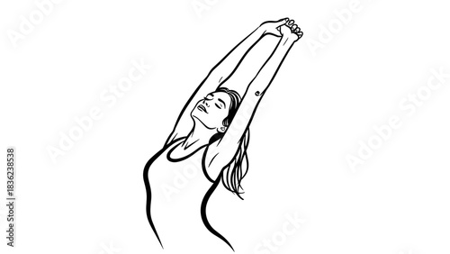 Woman stretching her arms with a sleepy smile in a relaxed pose