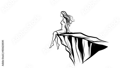 Woman sitting on edge of boulder cliff 