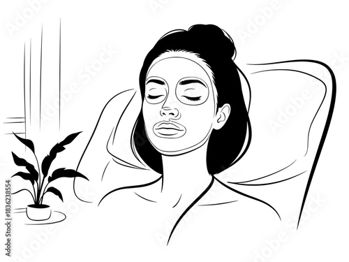 Woman with clay mask in relaxation room 
