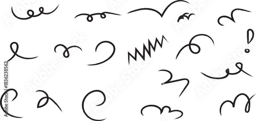 Hand drawn doodle lines and swirls simple black scribbles on white background
