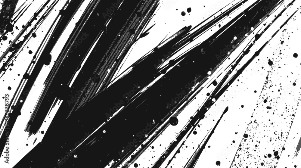 Obraz premium Black ink brush strokes and splatters for design