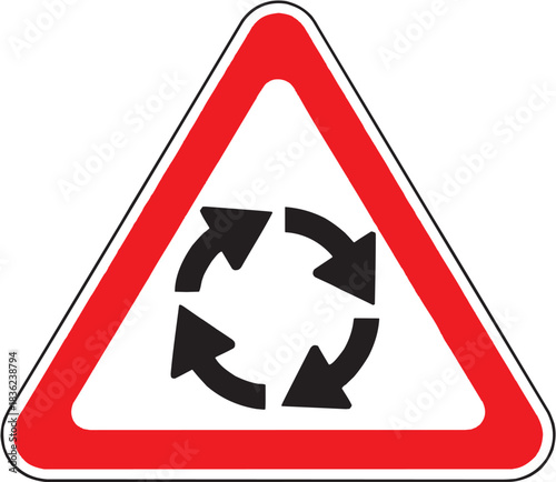 Traffic roundabout icon set. Vector glyph pictograms of circular road sign, directional arrows, driving symbol, navigation mark, safety alert black silhouette