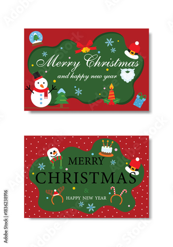 Colorful Merry Christmas and Happy New Year Cards. Vector illustration concepts for greeting card, website, banner, party invitation card, posters.