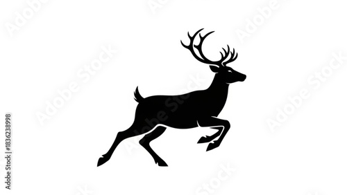 Black silhouette of a running reindeer with antlers vector illustration isolated design element graphic art