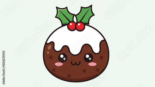 Cute christmas pudding kawaii vector illustration holiday season dessert food graphic design for kids and adults