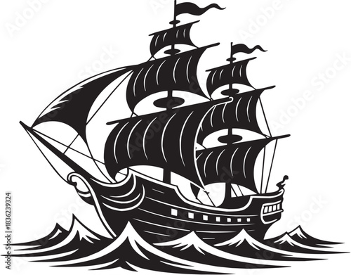 pirate ship silhouette vector