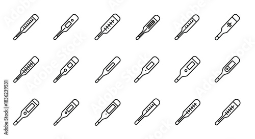 Set of thermometer icons showing various medical temperature measurement devices