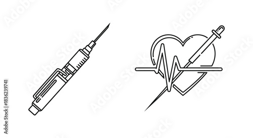 Medical treatment icons, including an insulin pen, syringe, and heart with ECG line