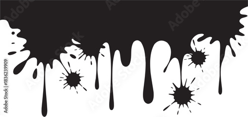 Dripping paint splatter icon set. Vector glyph pictograms of liquid drip, ink splash, artistic stain, abstract flow, visual mark black silhouette