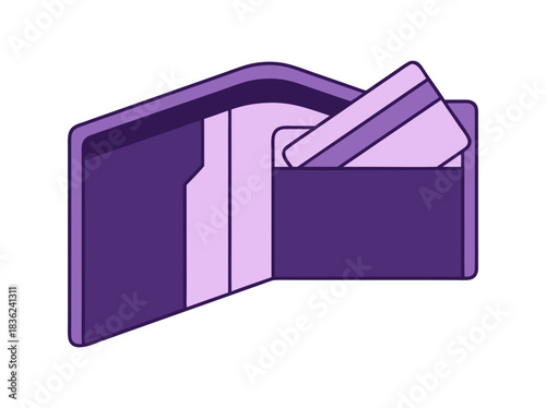 Open Purple Wallet With Credit Card Showing In Pocket On Black Background Minimalist Vector Illustration