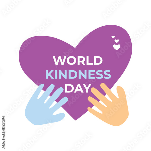 World Kindness Day illustration with heart and hands.