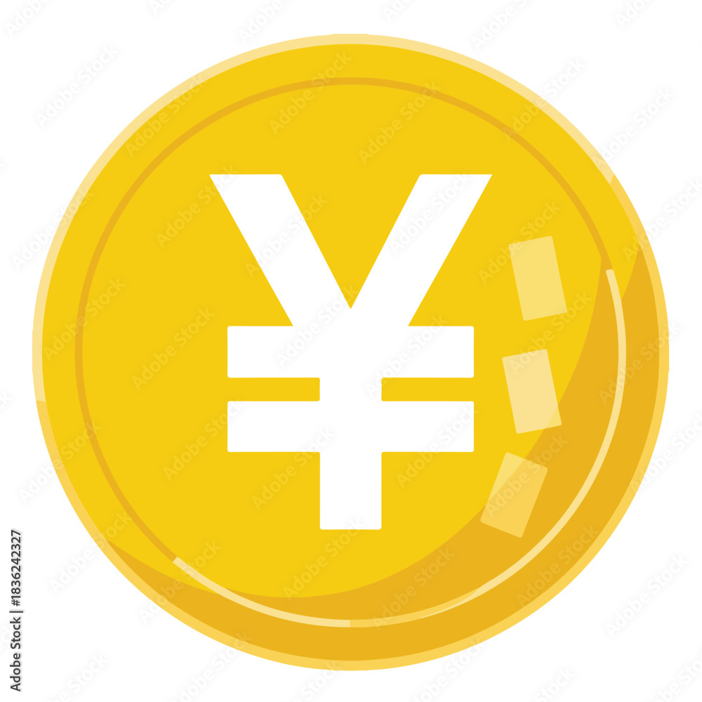 Obraz premium Yellow coin with white japanese yen currency symbol