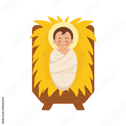 Baby Jesus in Manger Nativity Scene Illustration.