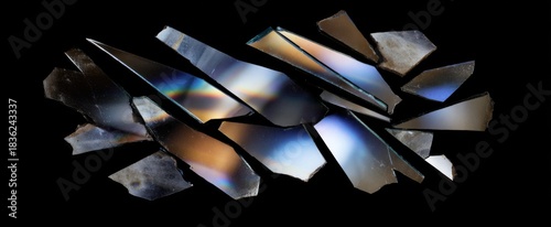 Broken mirror shards scatter like shattered dreams catching fractured light dances.