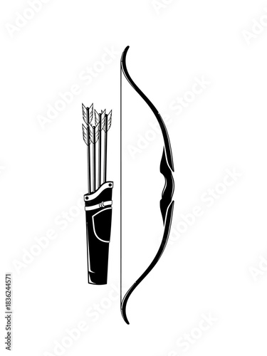 Elegant Archery Vector: Bow, Arrow, and Quiver Silhouette Design