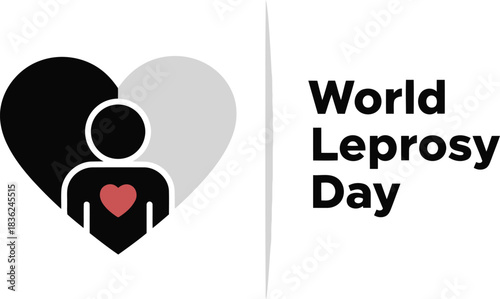 World leprosy day awareness icon heart symbol with silhouette and red heart health advocacy and support