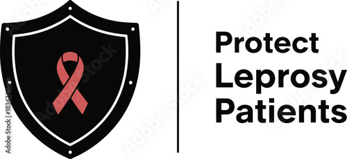 Protect leprosy patients shield with red ribbon symbol of awareness and support for world leprosy day