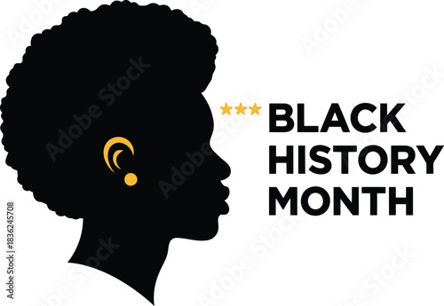 Empowering black woman silhouette with black history month text celebration of heritage and culture