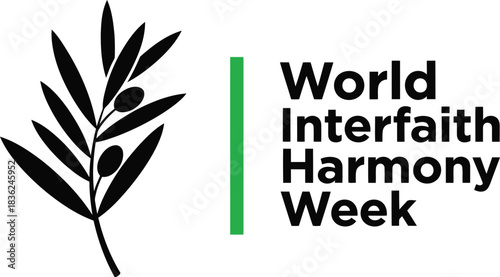 World interfaith harmony week logo olive branch green stripe symbolizing peace unity and understanding between religions