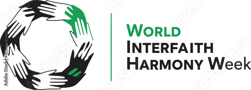 World interfaith harmony week logo diverse hands forming circle of unity and peace celebrating global understanding and tolerance