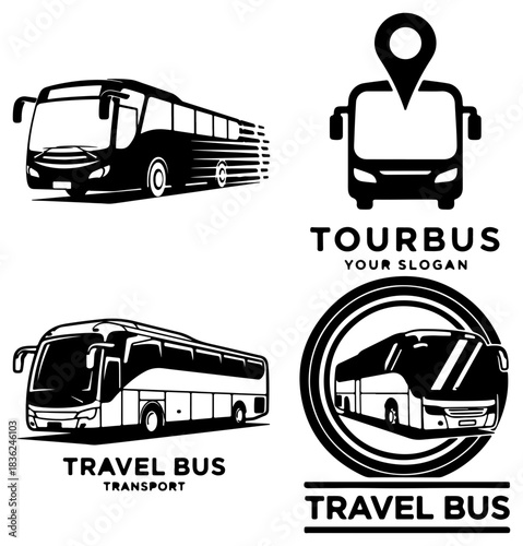 Tour and travel bus vector icons and logos collection