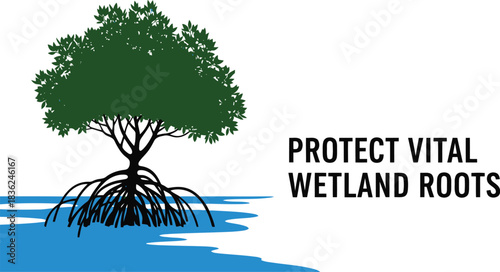 Protect vital wetland roots eco friendly mangrove tree illustration for conservation and environmental awareness