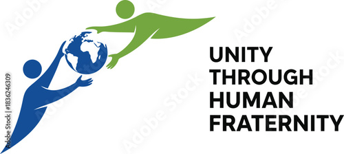 Unity through human fraternity diverse people holding globe global connection diversity teamwork international cooperation social justice