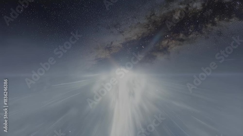 Blazing comet streaks across a star-filled galaxy